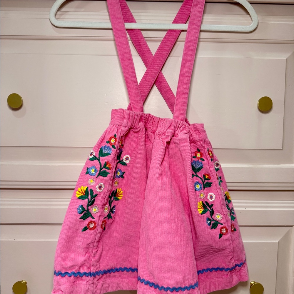 Mini Boden Pink Embroidered Kids Skirt with Suspenders